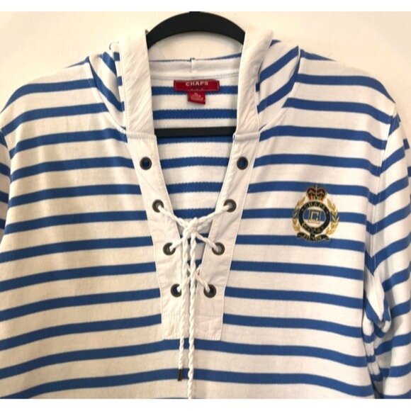 Chaps Denim Ralph Lauren Women's XL Nautical Striped Tie Hoodie 3/4 Sleeve Boat - Picture 5 of 13